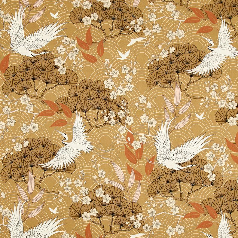 Decor Fabric Canvas artistic cranes – mustard/ivory,  image number 1