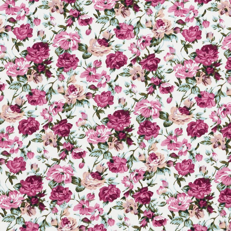 Cotton Poplin Wild Roses – white/hollyhock, image number 1