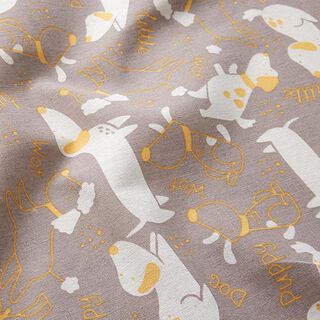 Decor Fabric Canvas Playful Dogs – greige/curry yellow, 