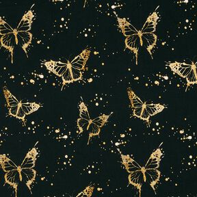 Cotton Jersey golden butterflies | Glitzerpüppi – black, 