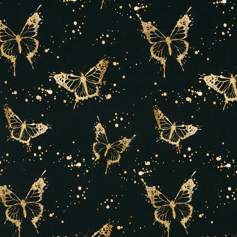 Cotton Jersey golden butterflies | Glitzerpüppi – black,  image number 1