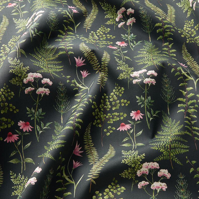 Outdoor Fabric Canvas Leaves and Flowers – dark green/pastel violet,  image number 2