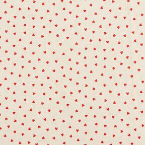 Decor Fabric Half Panama scattered mini hearts – natural/red, 