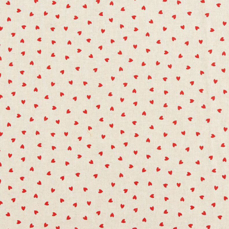 Decor Fabric Half Panama scattered mini hearts – natural/red,  image number 1