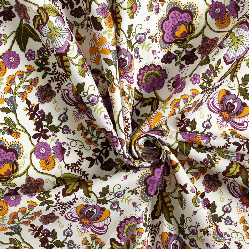 Cotton Poplin paisley flowers – ivory/red lilac,  image number 3