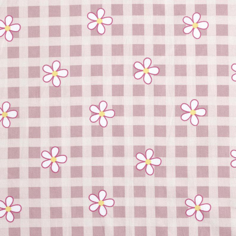 Cotton Jersey Checks and flowers &ndash; white/pink,  image number 1