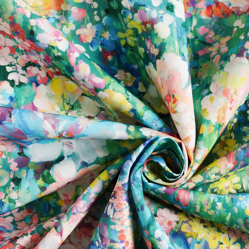 Decor Fabric Canvas Painted Flowers – green/pink,  image number 2