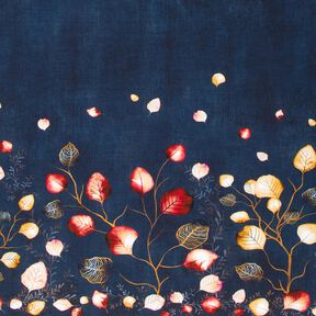 French terry Border Fabric autumn leaves | Glitzerpüppi – navy blue/peach orange, 