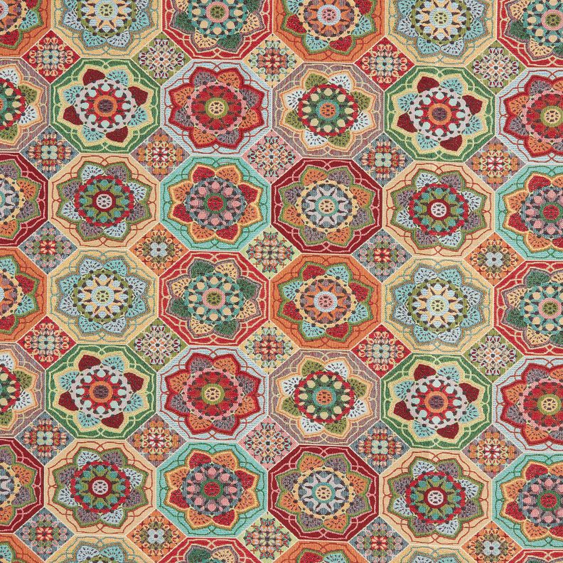 Decor Fabric Tapestry Fabric flower tiles – sky blue/carmine,  image number 1
