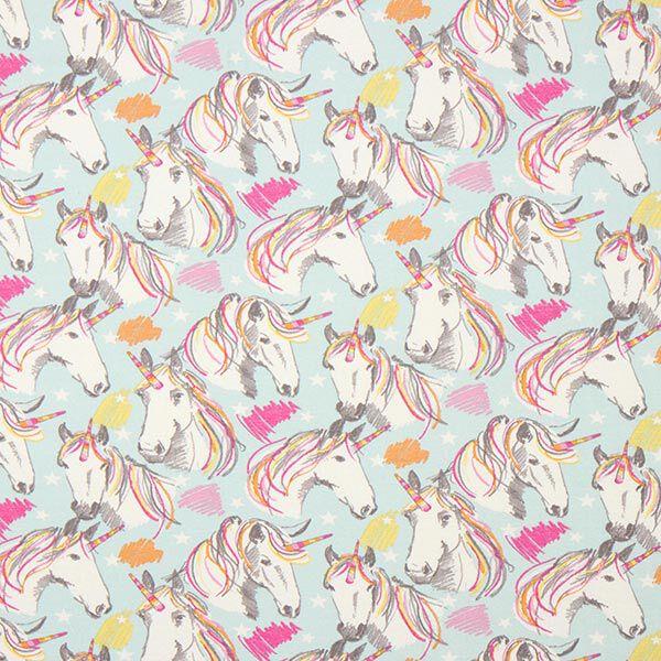 Cotton Jersey Scribble Unicorn – sky blue,  image number 1