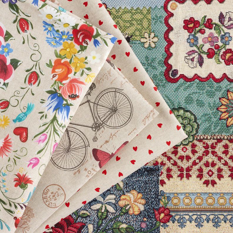 Decor Fabric Tapestry Fabric denim patchwork – light beige/denim blue,  image number 5