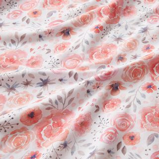 Watercolour roses cotton jersey – white/pink, 