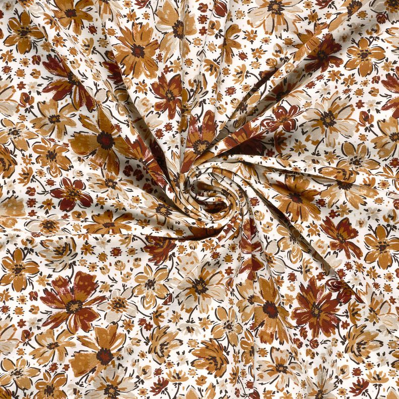 French Terry Summer Sweat Drawn Flowers Digital Print &ndash; white/terracotta,  image number 3