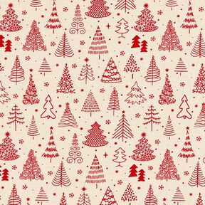 Cotton Cretonne cute fir trees – natural/carmine, 