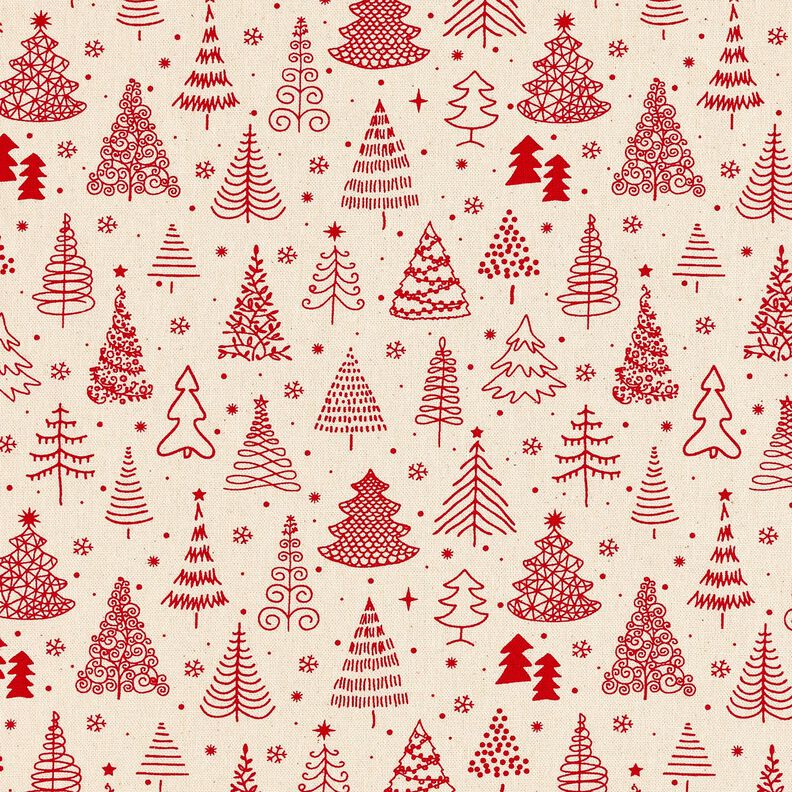 Cotton Cretonne cute fir trees – natural/carmine,  image number 1
