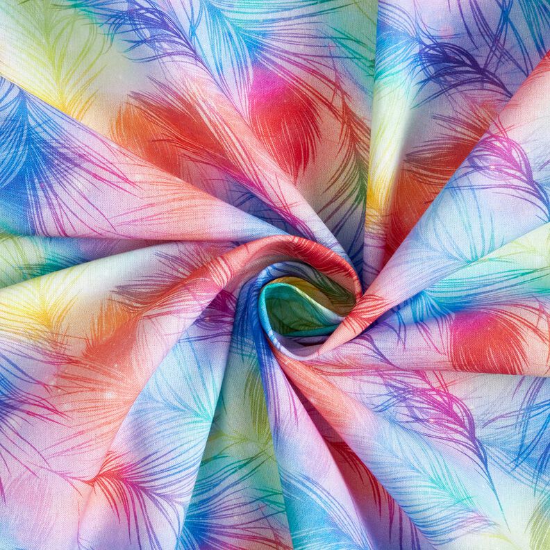 Cotton Poplin Rainbow Feathers Digital Print – royal blue/colour mix,  image number 3