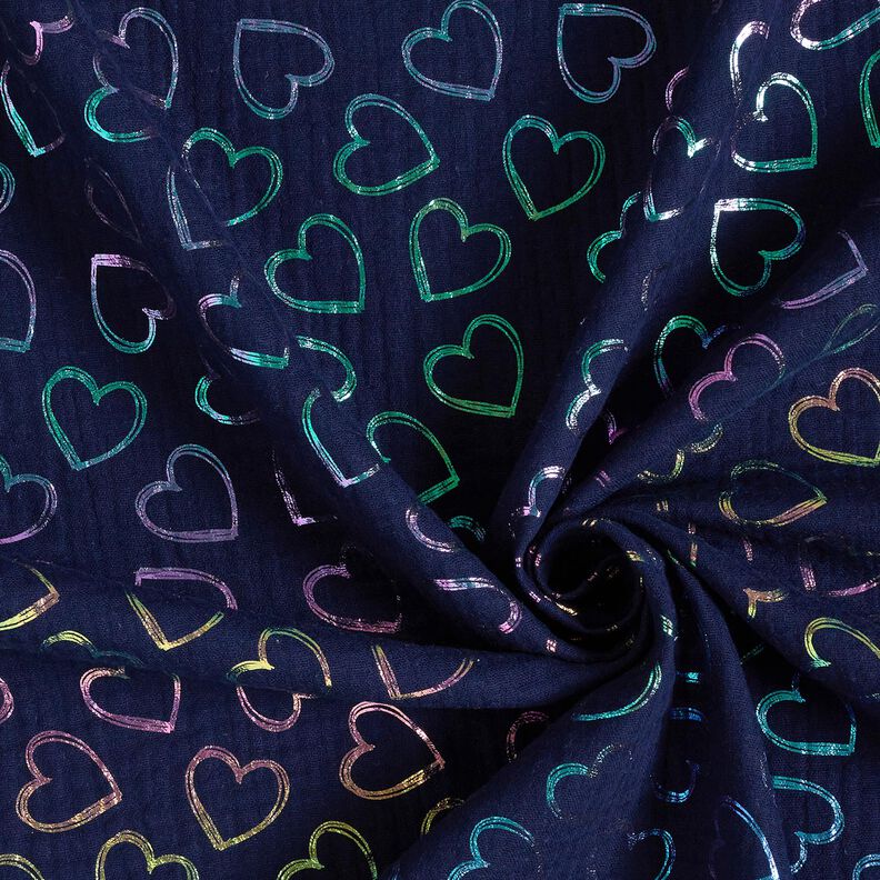 Double Gauze/Muslin hearts Foil Print – navy blue,  image number 4