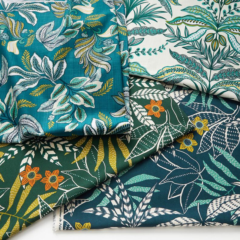 Decor Fabric Panama intertwined leaves – petrol/mustard,  image number 5