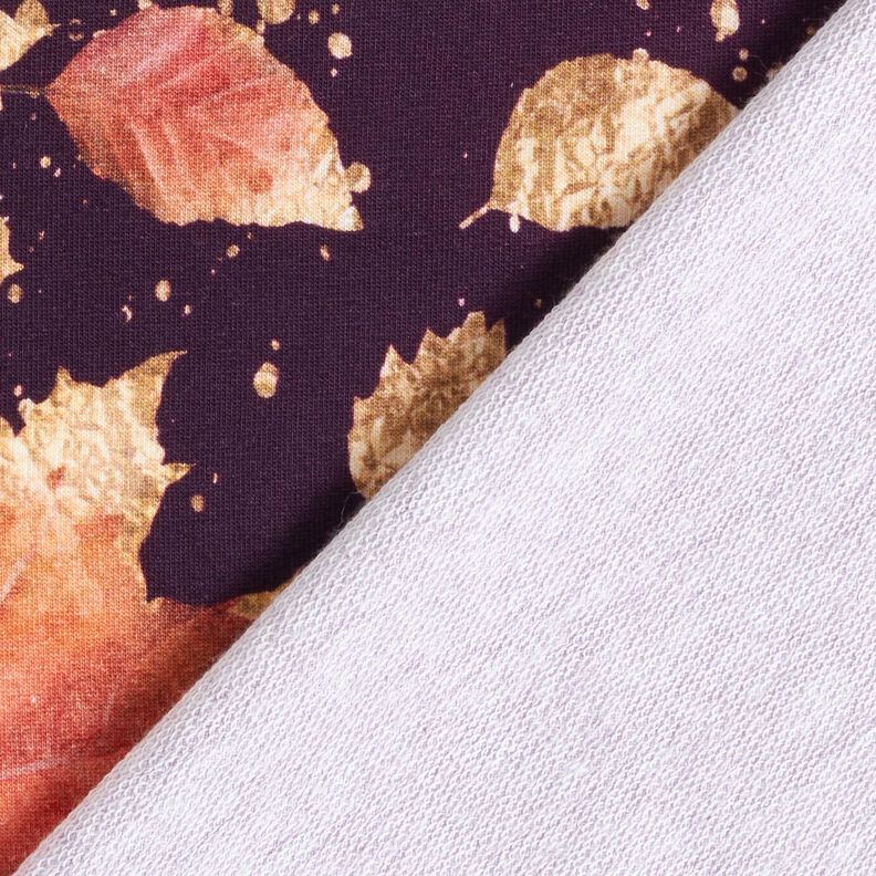 French terry Border Fabric maple leaves | Glitzerpüppi – merlot/antique gold,  image number 4
