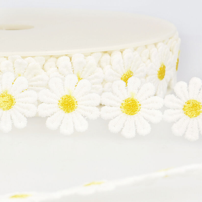 Ox-Eye Daisy Lace Ribbon  – white/yellow,  image number 1