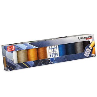 Denim Sewing Thread Set with 5 Denim Needles [ 100m | 8 pieces ] | Gütermann creativ – colour mix, 