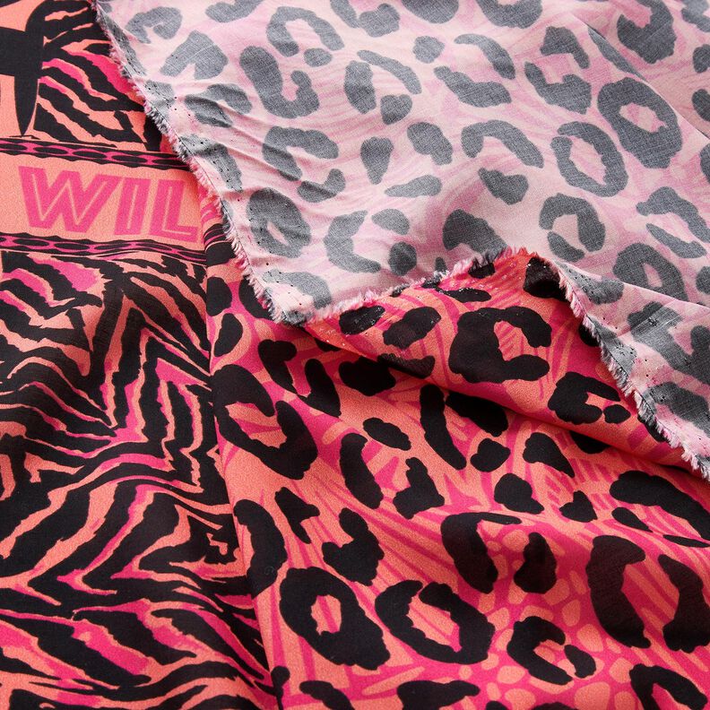 Viscose Voile Leo and flowers border design Panel – pink/orange, image number 8