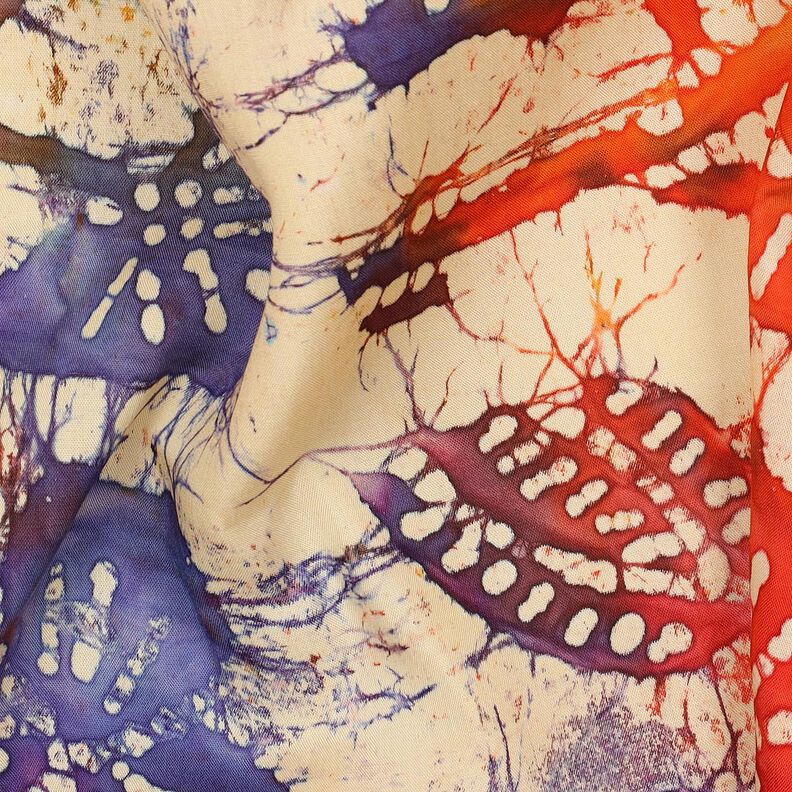 viscose fabric batik leaves – sand/orange,  image number 2