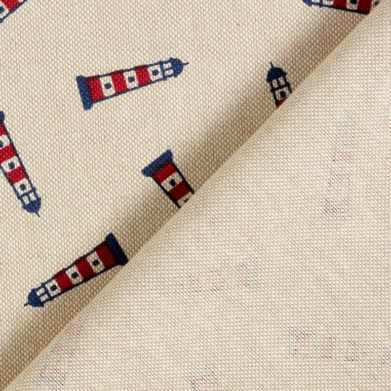 Decor Fabric Half Panama small lighthouses – natural/navy blue,  image number 4