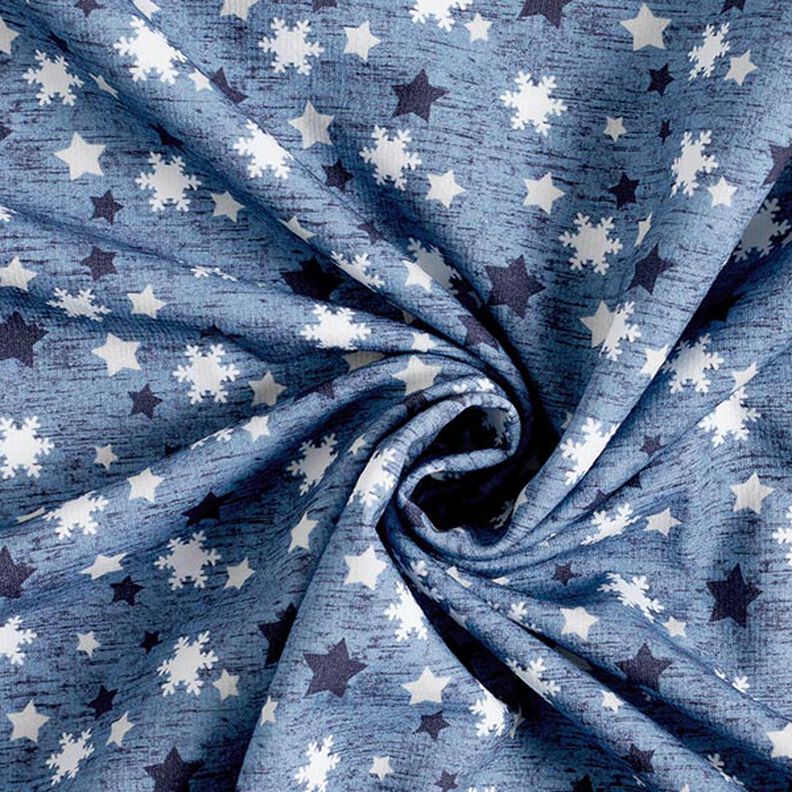 Brushed Sweatshirt Fabric Snowflakes and Stars Digital Print – blue grey,  image number 4