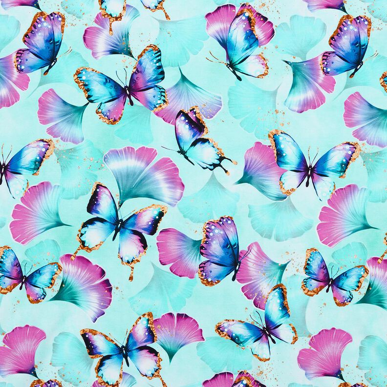 Cotton Jersey Ginkgo Butterflies | Glitzerpüppi  – ice blue,  image number 1