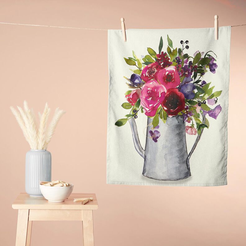 Decorative Panel Twill watercolour flowers – ivory/berry,  image number 8