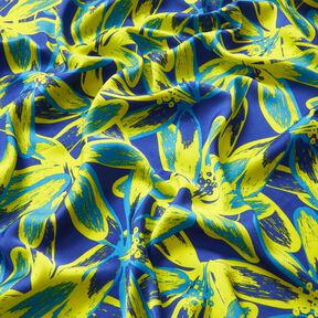 Satin Crepe large chamomile flowers – indigo/lemon yellow, 