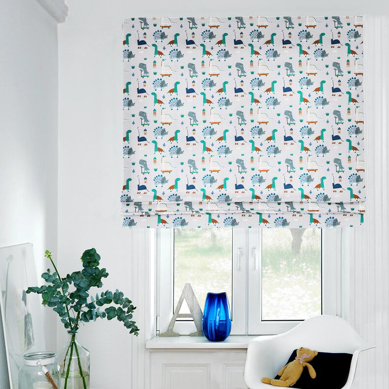 Decor Fabric Half Panama skating dinosaurs – silver grey/peppermint,  image number 6