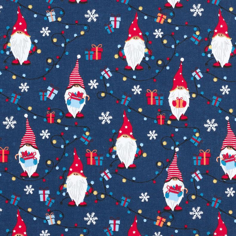 Cotton Poplin Christmas gnomes – navy blue/red, image number 1