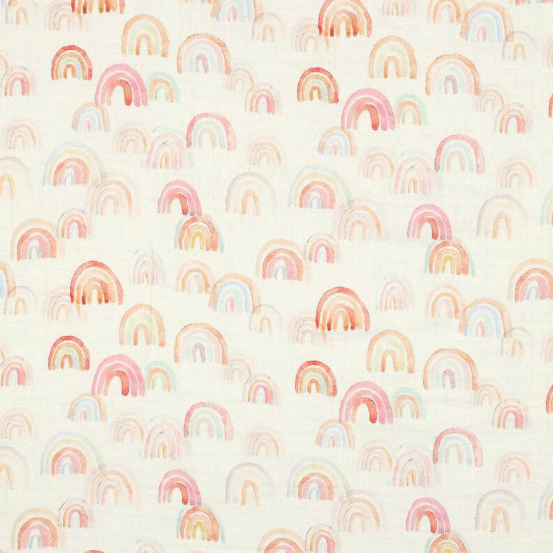 Double Gauze/Muslin colourful rainbows Digital Print | Poppy Fabrics – ivory/salmon, image number 1
