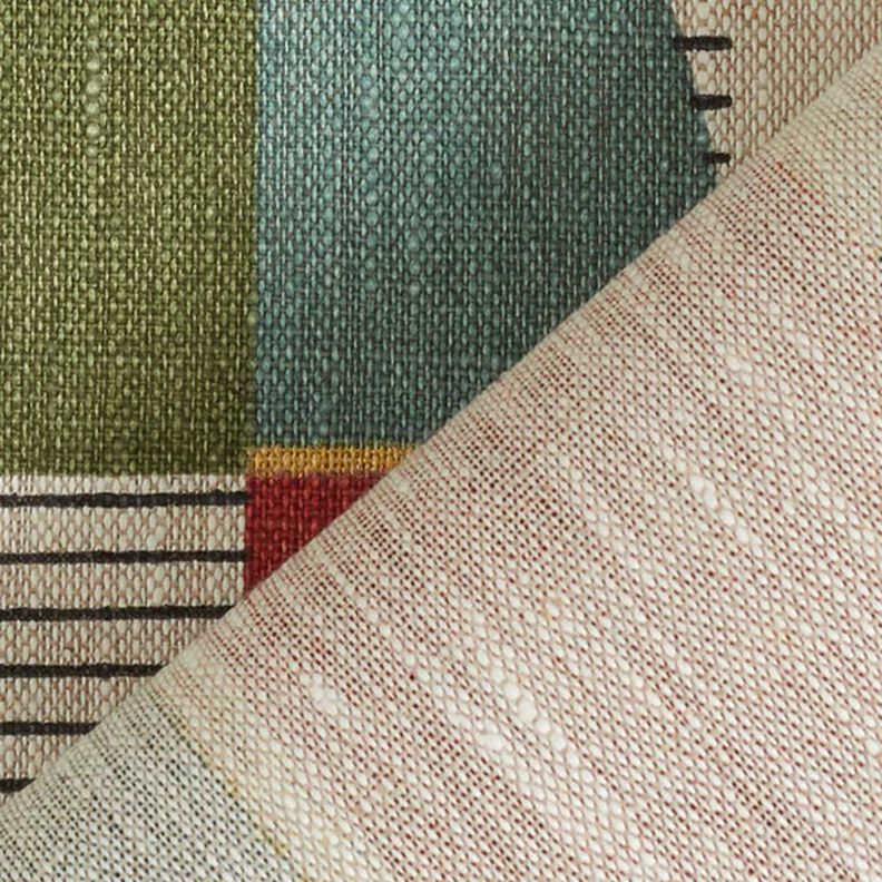 Decor Linen Retro Pattern with Golden Accents – natural/olive,  image number 4