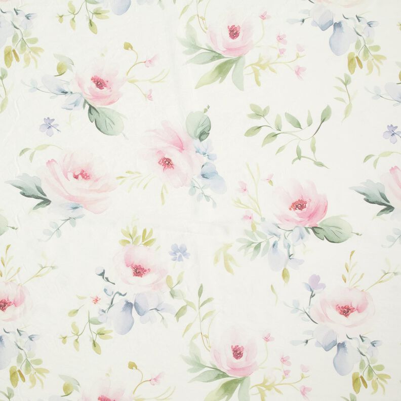 Voile Viscose Blend Delicate Roses – ivory/rosé,  image number 1
