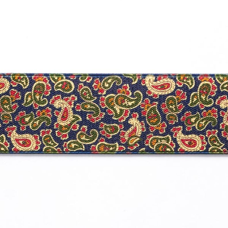 Paisley Elastic  [ 3,5 cm ] – navy blue/green,  image number 1