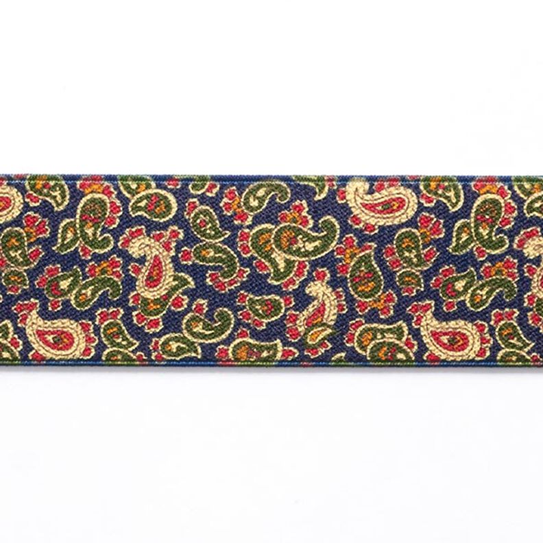 Paisley Elastic [ 3,5 cm ] – navy blue/green,  image number 1