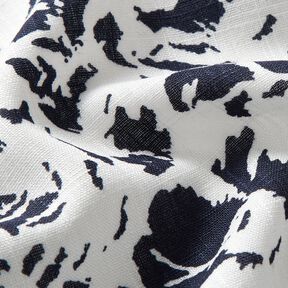 Viscose Linen Blend abstract flowers – white/midnight blue, 