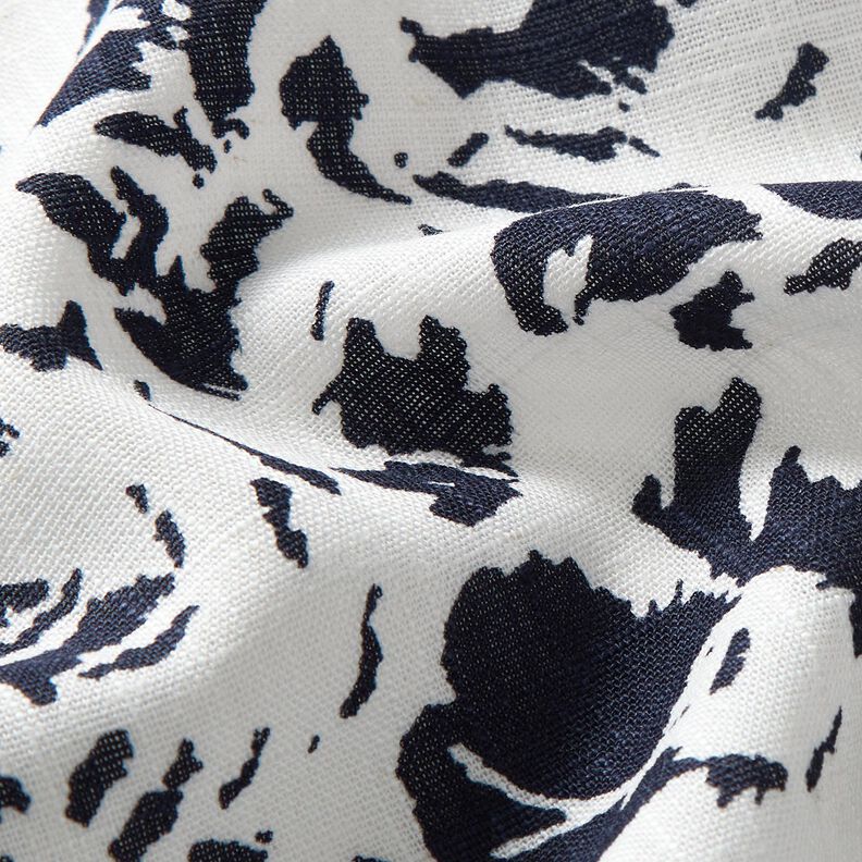 Viscose Linen Blend abstract flowers – white/midnight blue,  image number 2