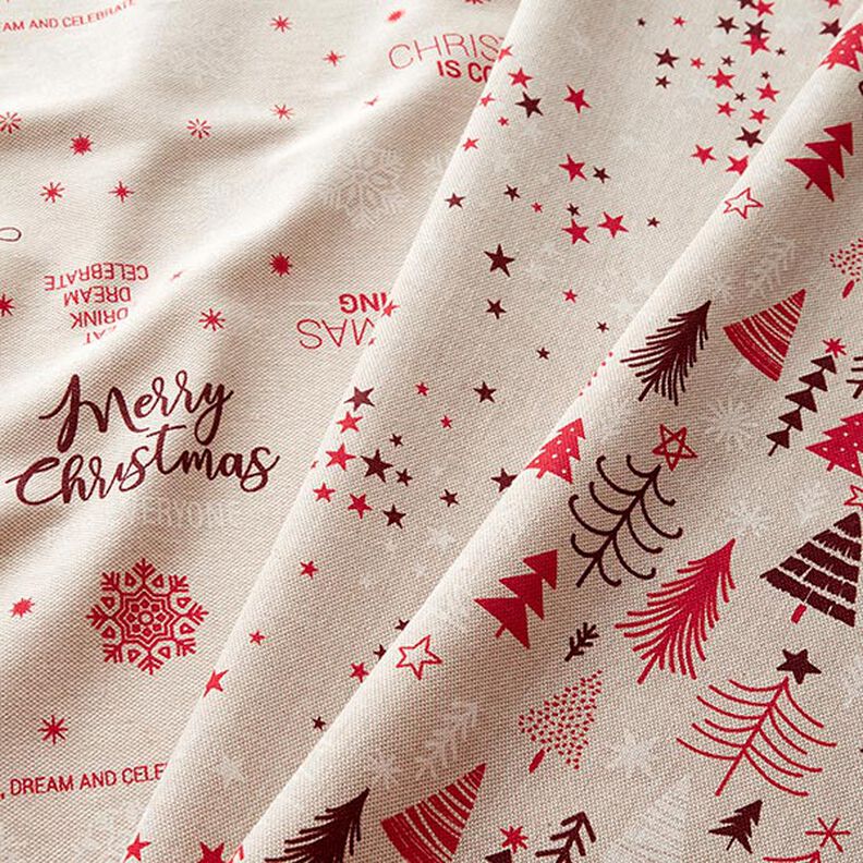 Decor Fabric Half Panama Festive Stars – beige/dark red, image number 5