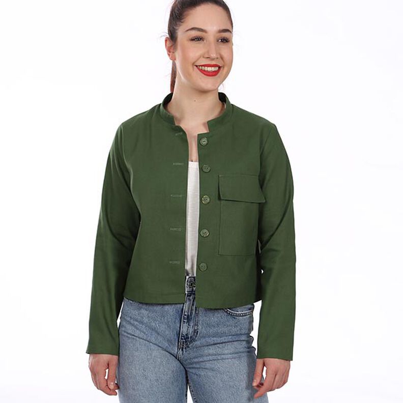 FRAU CLEO Cropped Jacket with Stand Collar and Large Patch Pocket | Studio Schnittreif | XS-XXL,  image number 4