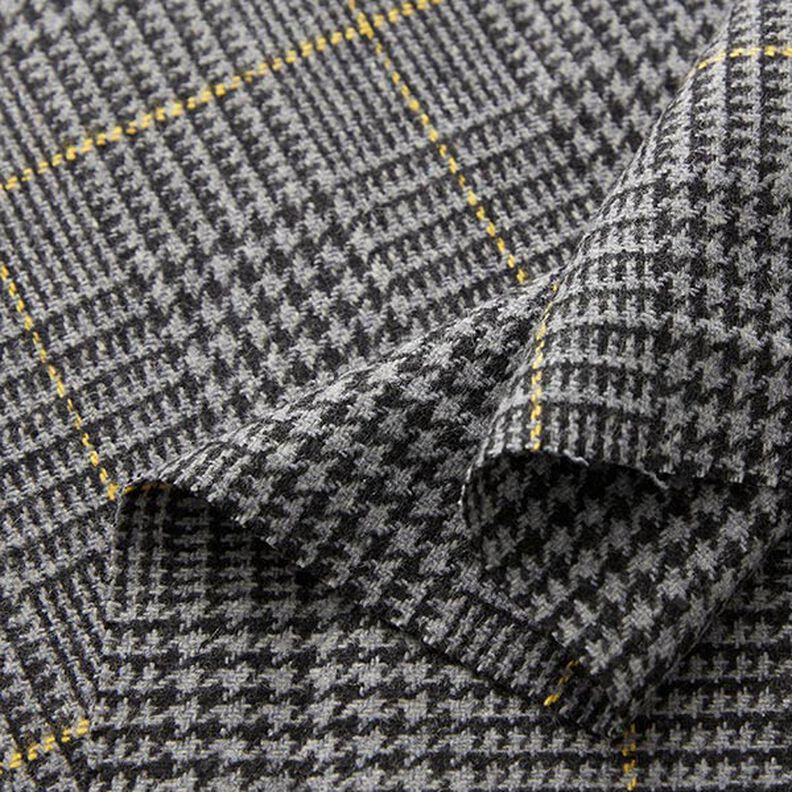 Glen Plaid Wool Fabric – dark grey/yellow,  image number 3