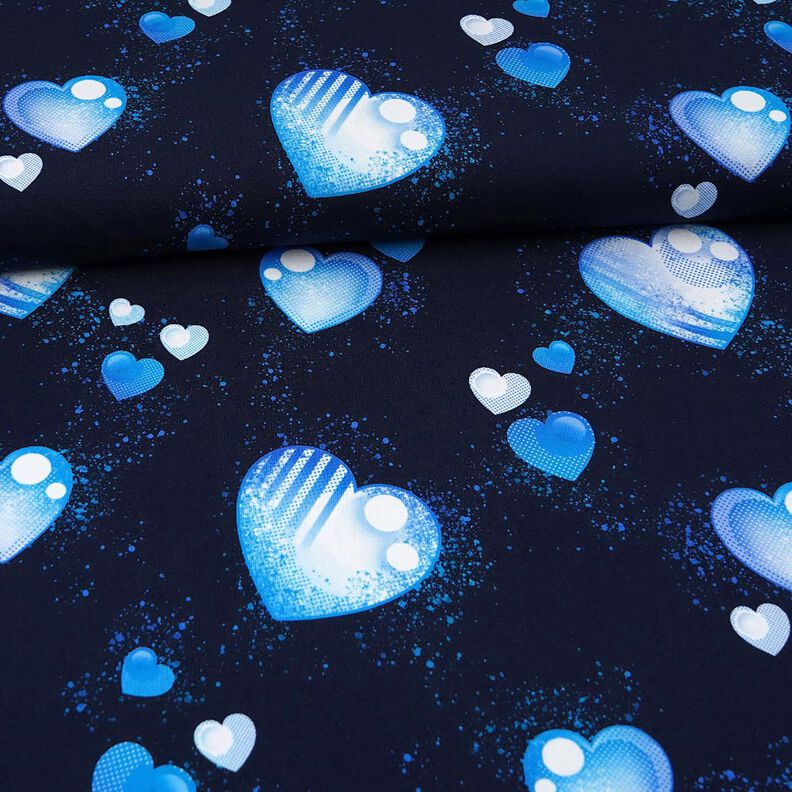 Cotton Jersey Blue hearts | Glitzerpüppi – navy blue,  image number 2