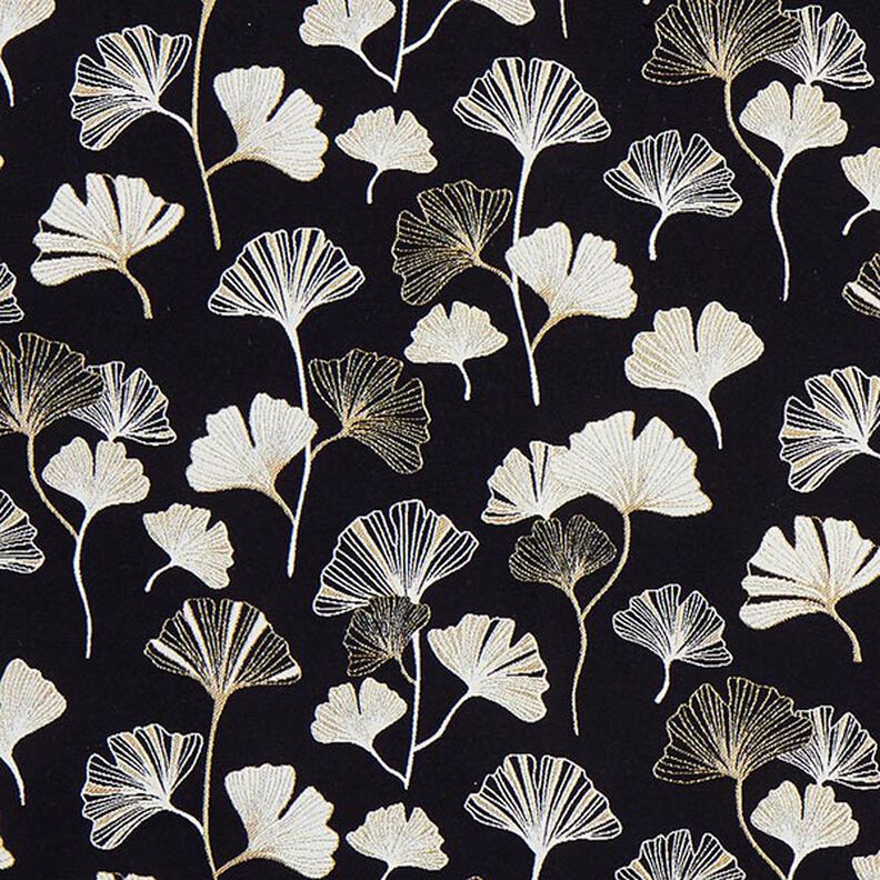 Decor Fabric Jacquard ginkgo leaves – black/gold,  image number 1