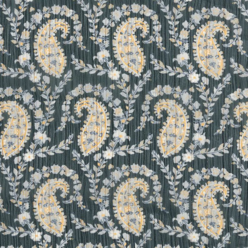 Crepe Chiffon paisley and lurex stripes – black/silver blue,  image number 1