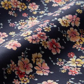 Coated Cotton romantic flowers – navy blue, 