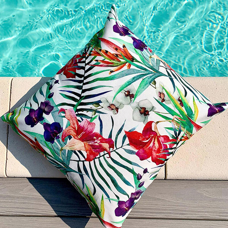 Outdoor Fabric Canvas Exotic flowers – white/green,  image number 6
