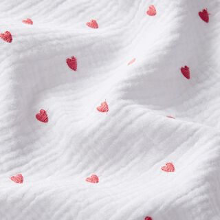 Double Gauze/Muslin Embroidered Hearts – white/dusky pink, 